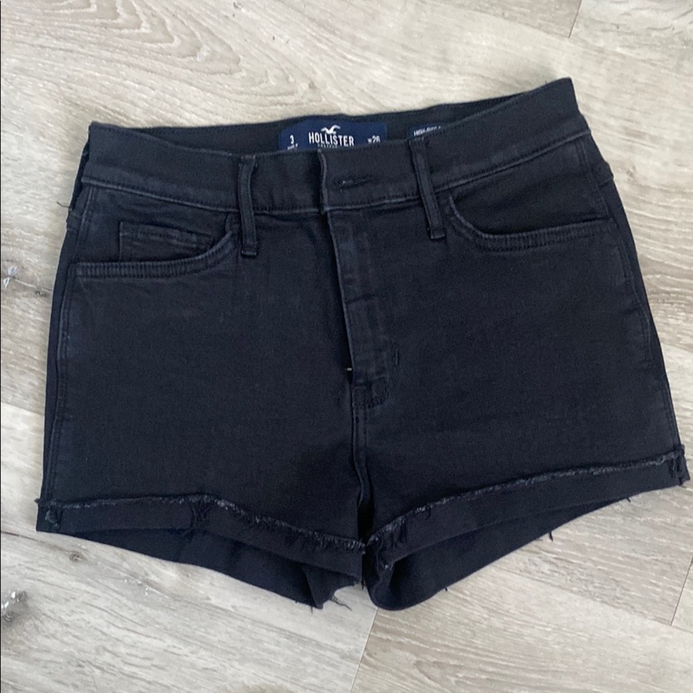 Hollister Black Jean Shorts High-Waisted Cuffed